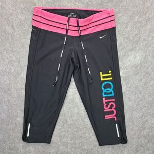 Nike Dri-Fit Training Capri Crop Legging Womens M Black‎ Just Do It Zip Pocket
